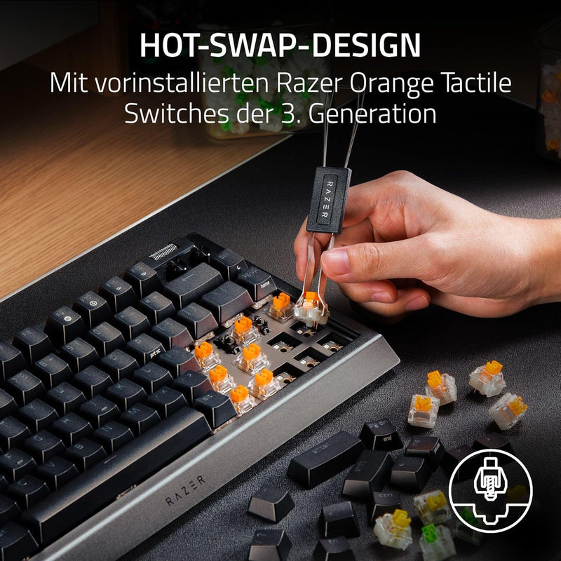 Razer BlackWidow V4 75% - Mechanische Gaming-Tastatur mit Hot Swap (Kompaktes 75-%-Layout, Unterbode