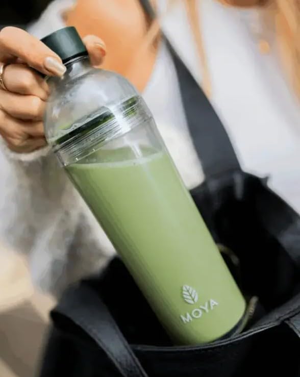 Moya Matcha To Go! Set Organischer | 24 Stück x 1,5 g Matcha To Go Sticks + Glas-Shaker 330ml | Set