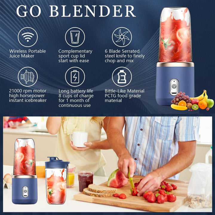Mini-Mixer für Milchshakes und Smoothies, USB Wiederaufladbarer 6-Klingen-Fruchtsaftbecher, Tragbare