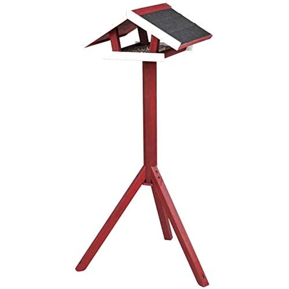 TRIXIE 55806 Natura Futterhaus mit Ständer, Kiefernholz, 46 × 22 × 44 cm/1,15 m, rot/weiss 46 x 22 x
