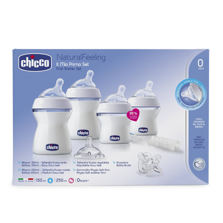 Chicco naturalfeeling – Komplettes Set Start mit Flaschen, Sauger Schnuller und Bürste, 0 m +