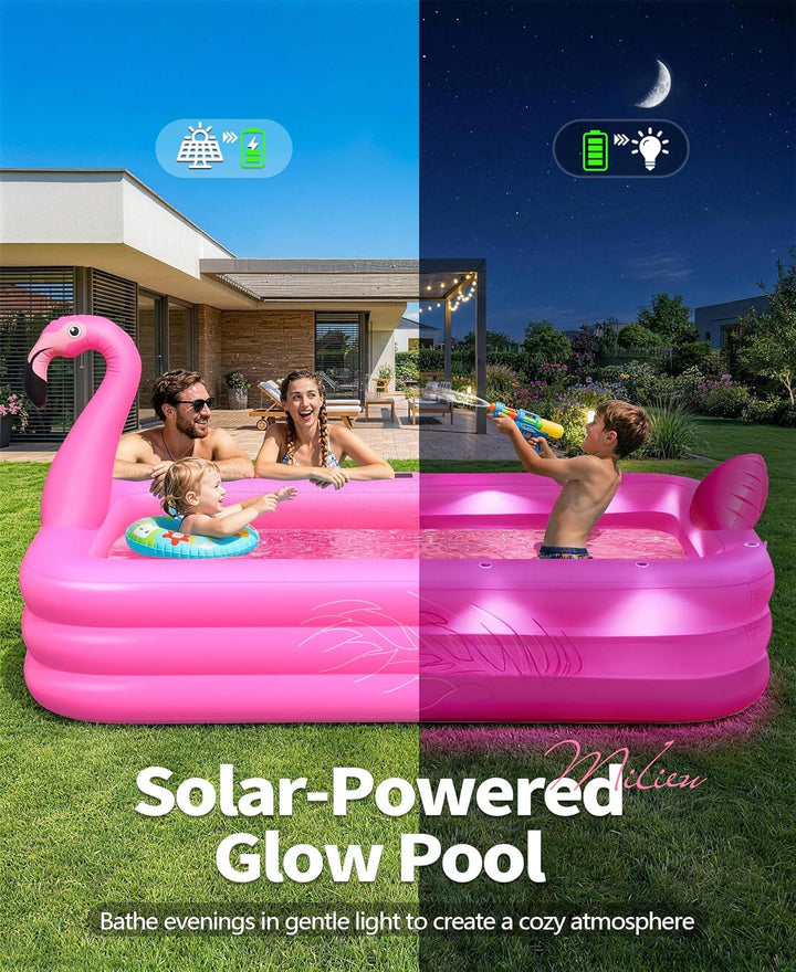 PoolLeader Aufblasbarer Pool Erwachsene, Grosses Gartenpool Rechteckig mit Solar Licht, Haltbar Flam