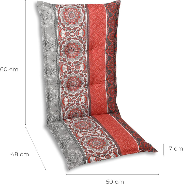 Bequeme und attraktive Polsterauflagen für Mittellehner-Gartenstühle (2er-Set, Ornamentstreifen rot,