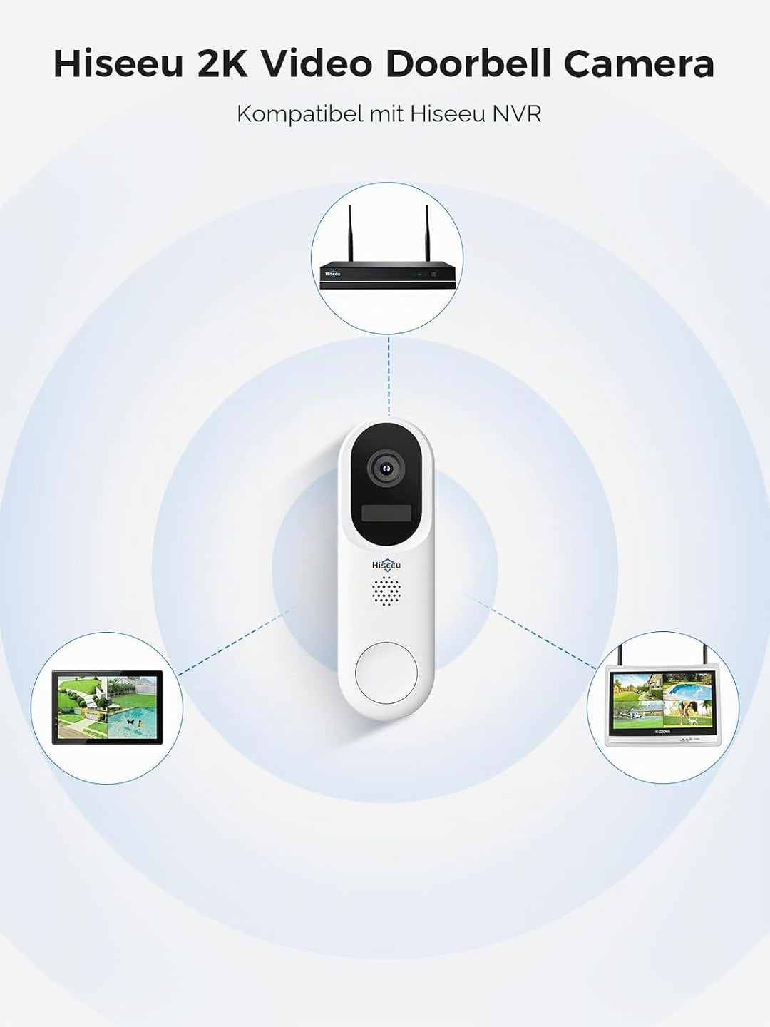 Hiseeu 【2MP+Chime】 Smarte Video Türklingel mit Kamera,1080P Kabellose Video Doorbell mit 2-Wege-Audi