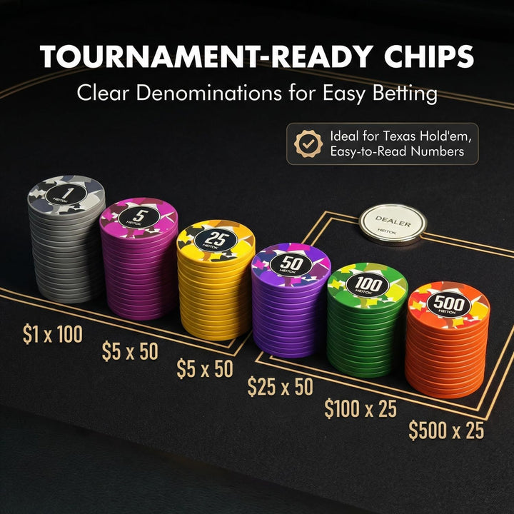 Poker-Chips-Set mit Wertangaben, 300 Stück 11,5g Profi-Chips nummeriert in Alu-Koffer inkl. 5 Würfel