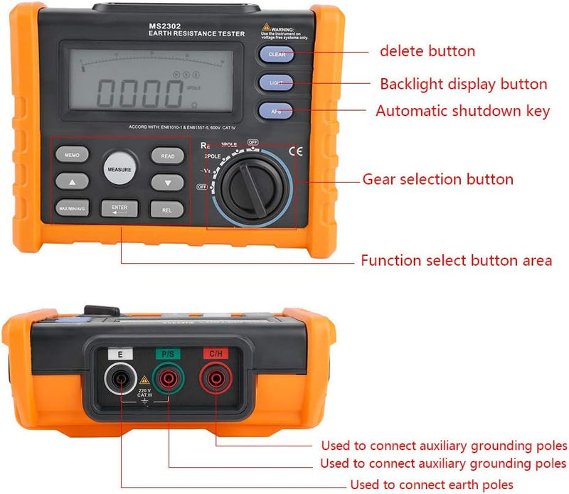 PM2302 Digitales Widerstandsmessgerät Erdungstester 0-4K Ohm Isolationstester Multimeter mit LCD-Hin