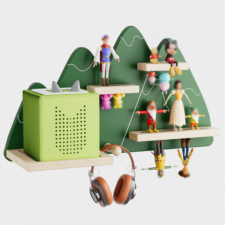 Tonie Regal Green Mountain –Wandmontiertes Tonie-Regal für Toniebox, Ladestation, Magnetisches Tonie