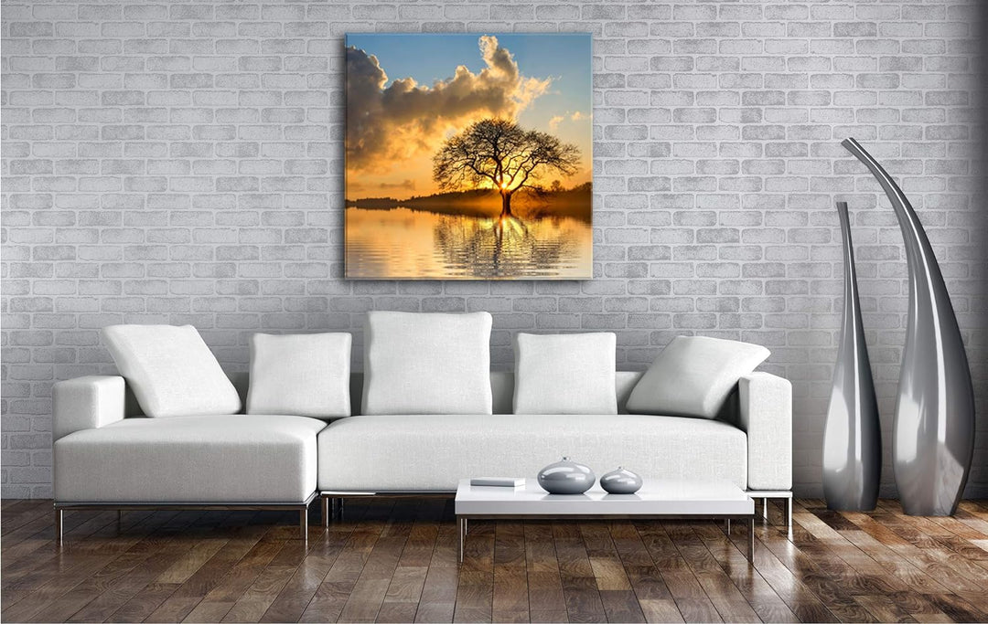 deyoli einsamer Baum im Wasser Format: 70x70 als Leinwandbild, Motiv fertig gerahmt auf Echtholzrahm