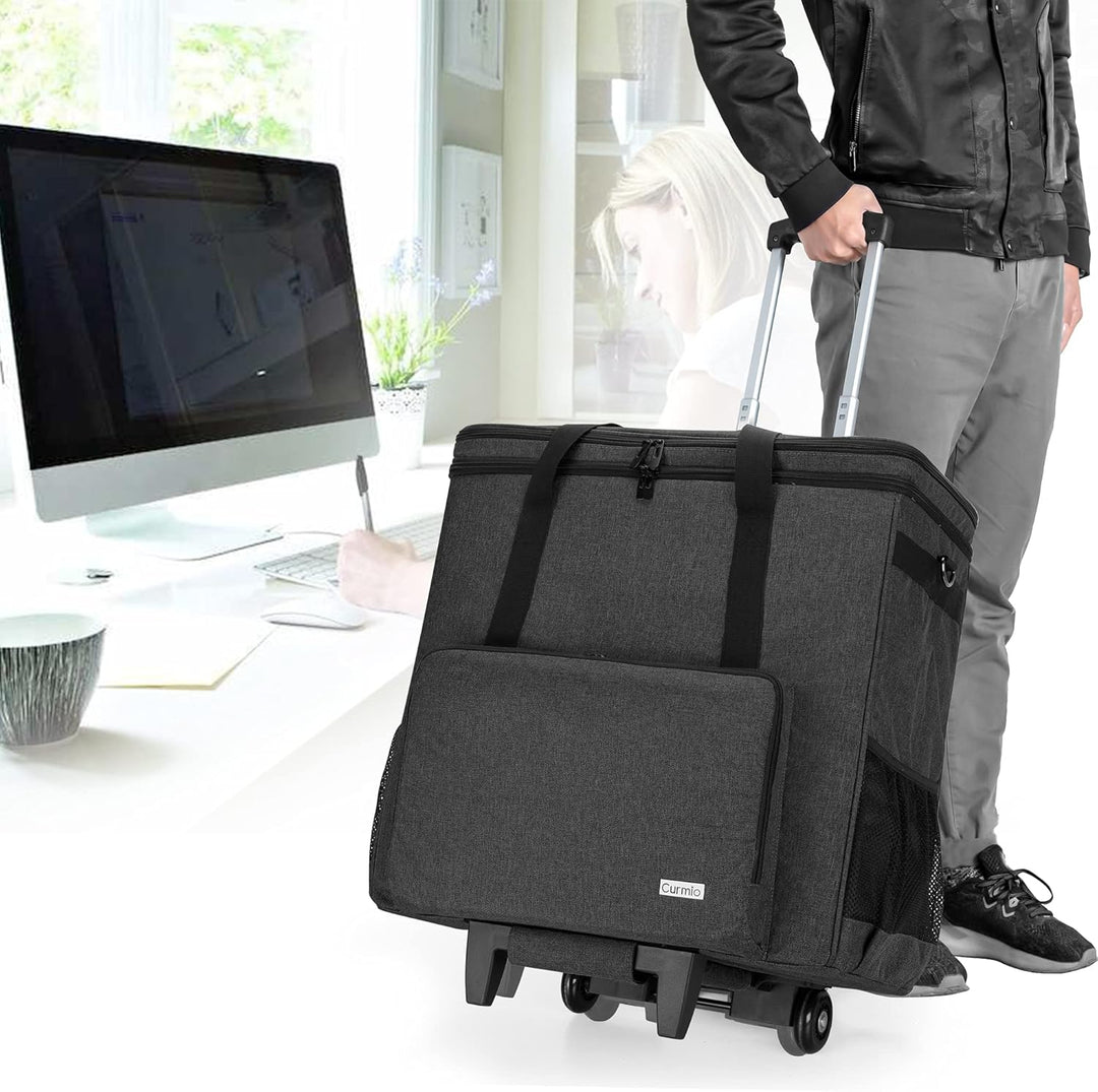 CURMIO Reisetasche für Desktop PC, PC Gehäuse Tasche mit Abnehmbarem Trolley, Desktop-Computer-Trage