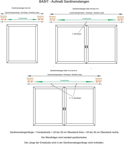 BASIT Innenlauf Gardinenstange 1 läufig 480 cm lang Edelstahl Look I Gardinenstange Deckenmontage 1
