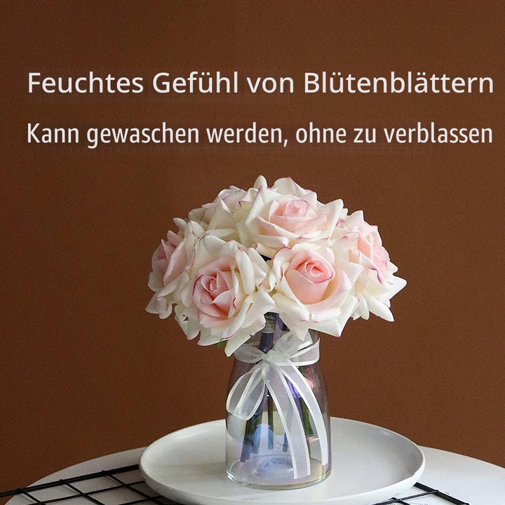 DUYONE Künstliche Rosen mit einem Stiel, 10 Stück, künstliche Seide, Blumenarrangement, echter Hauch