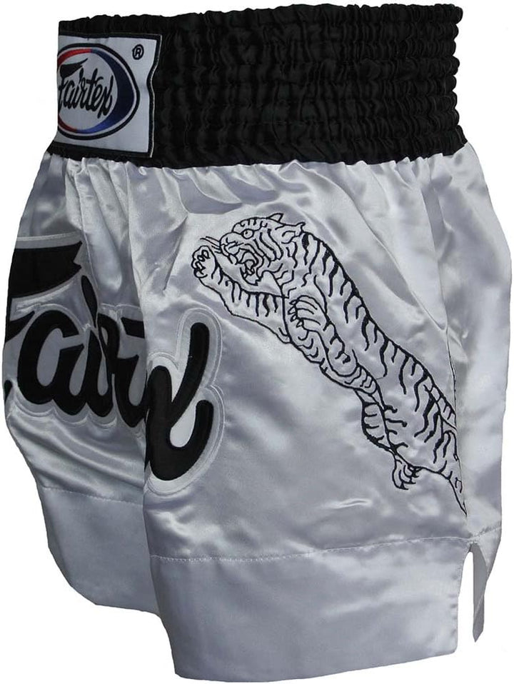Fairtex Muay Thai Shorts, Satin, BS0637, Thaibox Hosen Short Thaiboxen Kickboxen XXL Weiss, XXL Weis