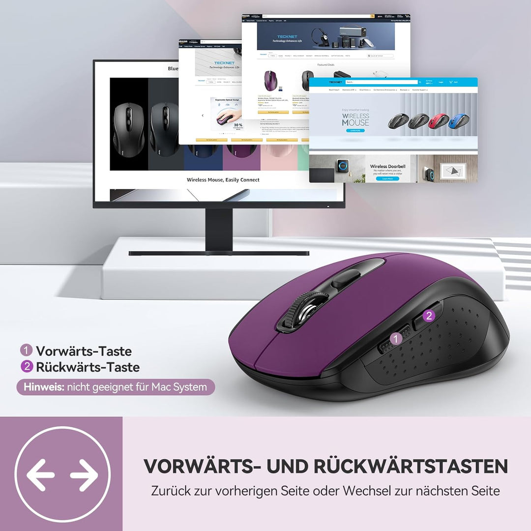 TECKNET Bluetooth Maus, 4000 DPI Maus Kabellos (Tri-Mode: BT 5.0/3.0+2.4GHz) Funkmaus mit USB-Empfän