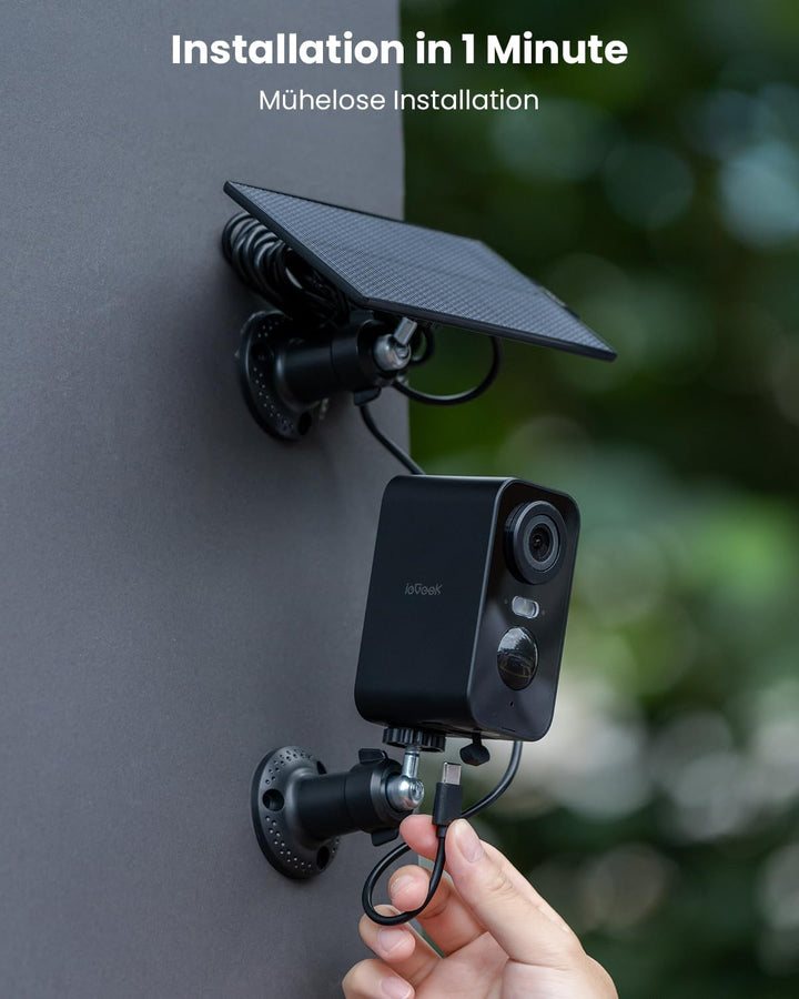 ieGeek 5MP Überwachungskamera Aussen Solar: Kamera mit Akku, 2.4GHz WLAN | Einfache Installation, 52