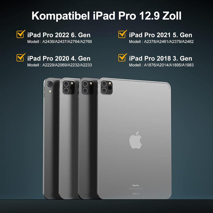 IVEOPPE Tastatur für iPad Pro 12,9, Hülle mit Tastatur für iPad Pro 6. Generation, Bluetooth QWERTZ
