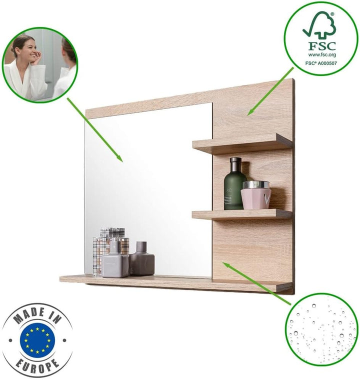 Badspiegel mit 3 Ablagen Badezimmerspiegel Spiegel Regal Wandspiegel Hängespiegel Badmöbel Spiegel F