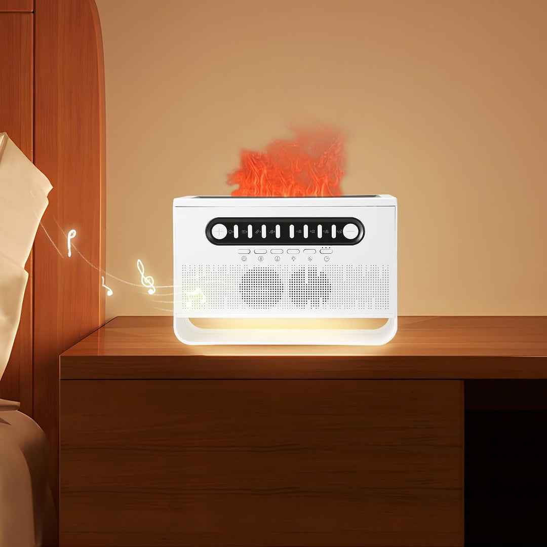 White Noise Machine, Luftbefeuchter Schlafzimmer,Flammen Aroma Diffuser mit weissem Rauschen und Far