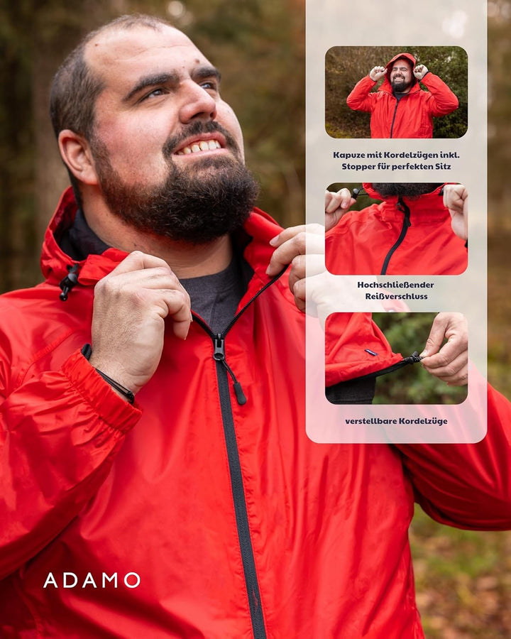 ADAMO Regenjacke Herren wasserdicht atmungsaktiv, Outdoor Jacke in Übergrösse mit Kapuze aus 100% sc