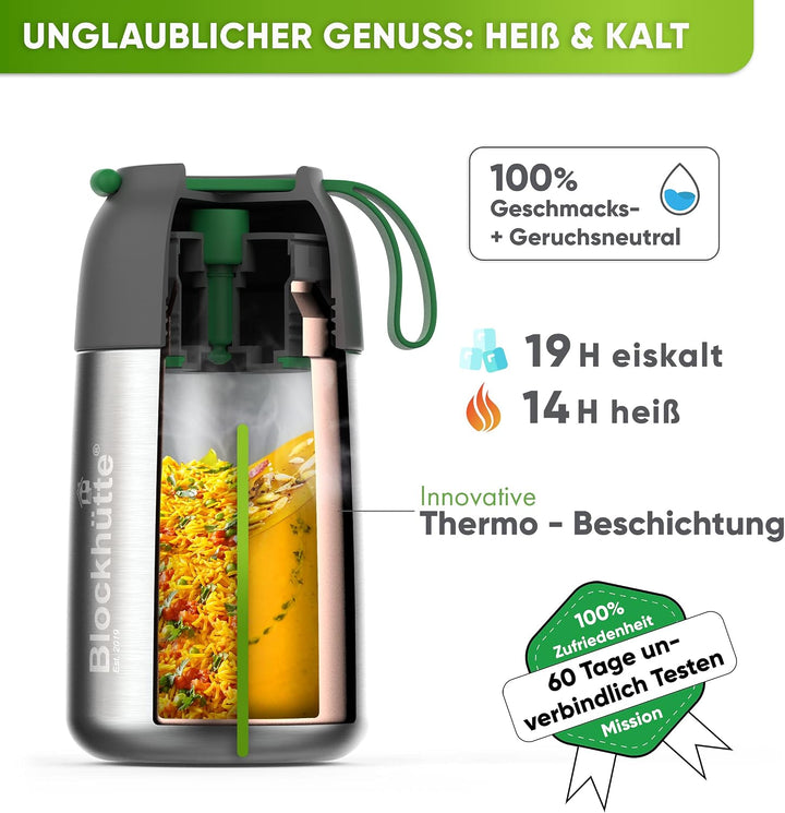 Blockhütte Edelstahl Thermobehälter I 1L l Essen warmhalten Behälter, auslaufsicher I Thermos Essens