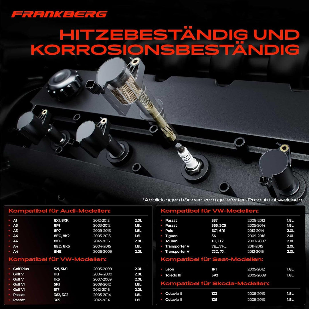 Frankberg 4x Zündspule Kompatibel mit A1 A3 A4 A5 A6 A8 Q3 Q5 TT Golf V VI J.e.t.t.a III P.a.s.s.a.t