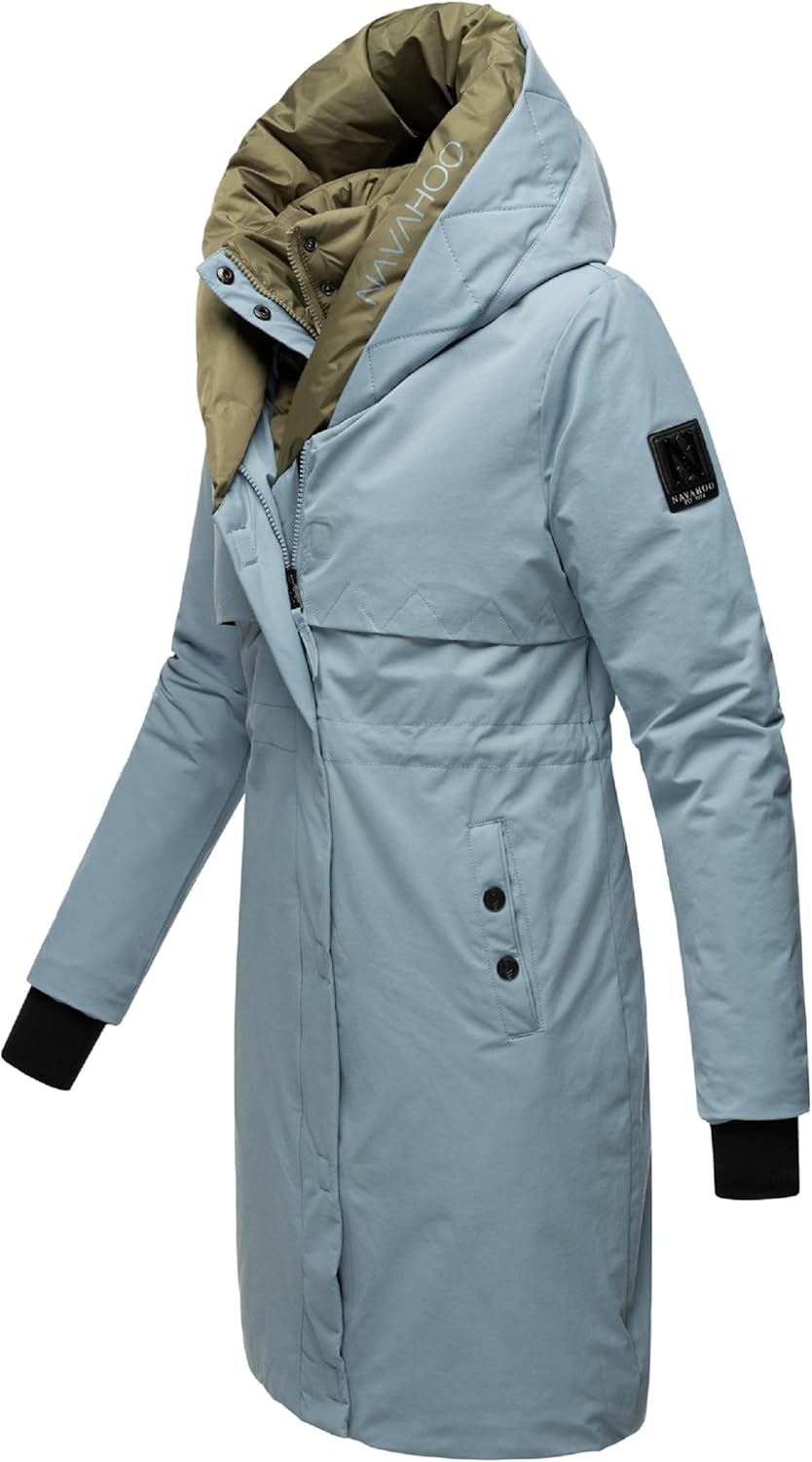 Navahoo Damen Mantel Lange warme Winter Steppjacke mit Kapuze Snowelf XS-XXL S Powder Blue, S Powder