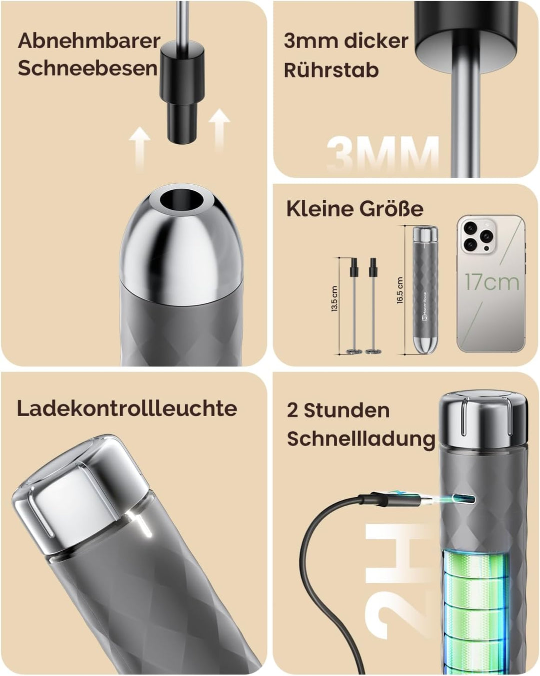 Maestri House Milchaufschäumer Mit Stufenloser Geschwindigkeitsregelung, Usb Aufladbar Milchaufschäu