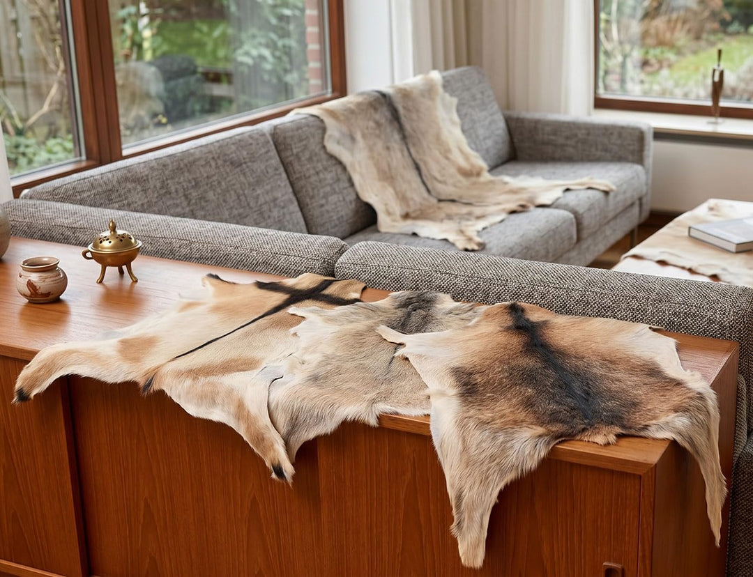 generisch Ziegenfell Beige Hellbraun ca.. 80 x 60 cm echtes Ziegen Fell Deko Fell von KUHFELLE ONLIN