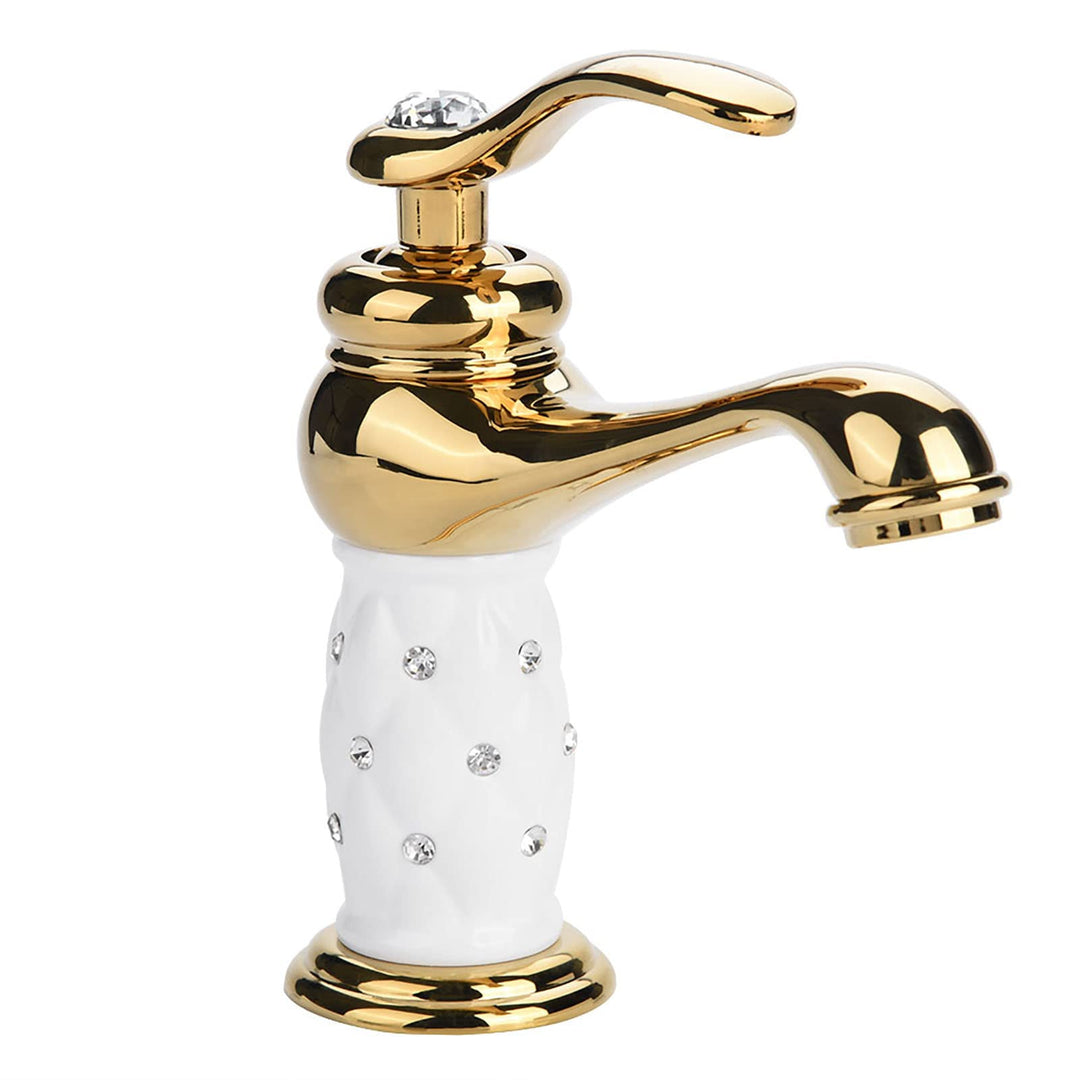 Tbest Waschtischarmatur Weiss Gold,Wasserhahn Gold,Grohe Wasserhahn Waschbecken Goldfarben Massivem