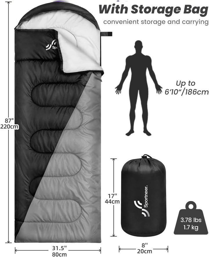 Schlafsack für 3-4 Jahreszeiten: Sportneer Schlafsack Winter Outdoor Sleeping Bag Tragbar Ultraleich
