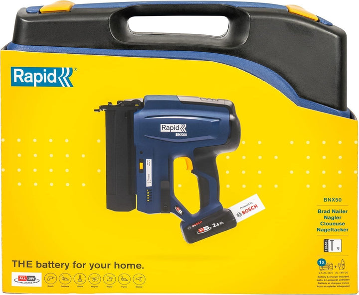 Rapid BNX50 18V P4A Akku-Nagler-Set, Kabelloser Akku-Nagler, verstellbare Einschlagtiefe, für Sockel