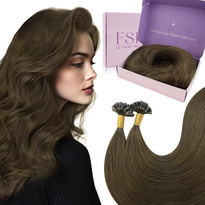 Fshine Extensions Echthaar Bondings 55cm Menschliches Haar Farbe Dunkelste Braune 50g 1g Pro Strähne