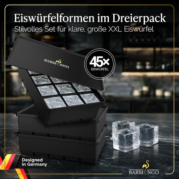 Silikon Eiswürfelform mit Deckel (3er Set) – BPA-freie Eiswürfelform gross/XXL | Grosse Eiswürfel Fo