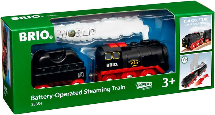 BRIO World 33884 Batterie-Dampflok mit Wassertank - Lokomotive mit echtem kühlen Dampf und Wasserbeh