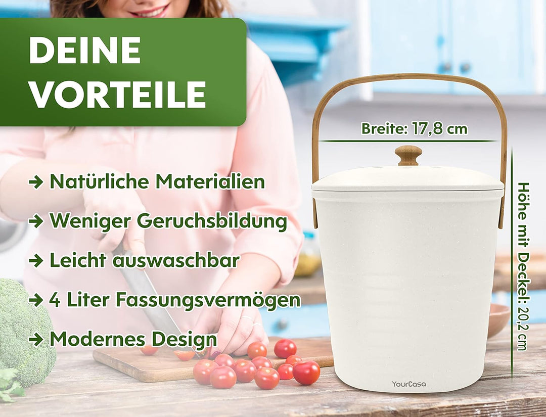 YourCasa Biomülleimer Küche klein 4L geruchsdicht für Biomüll - Komposteimer mit Aktivkohlefilter -