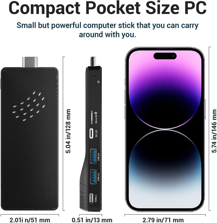 Mini PC Stick Fanless mit Celeron J4105, 8GB RAM, 128GB SSD, 4K 60Hz HDMI, USB 3.0, Gigabit LAN, Wi-