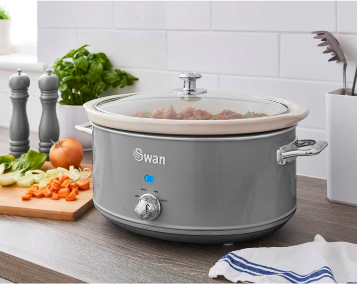 Swan Retro SF17031GRN Slow Cooker 6,5L Abnehmbarer Kochbehälter, PFOA- und PTFE-freier Keramischer A