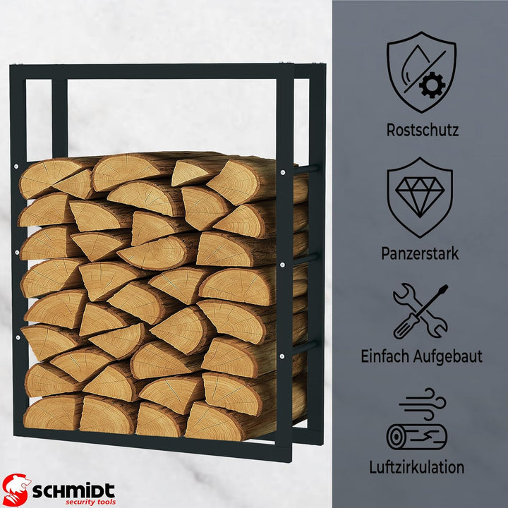 SCHMIDT security tools Kaminholzregal 80x25x100cm Stahl Schwarz Brennholzregal Holzstapelhilfe Holzu