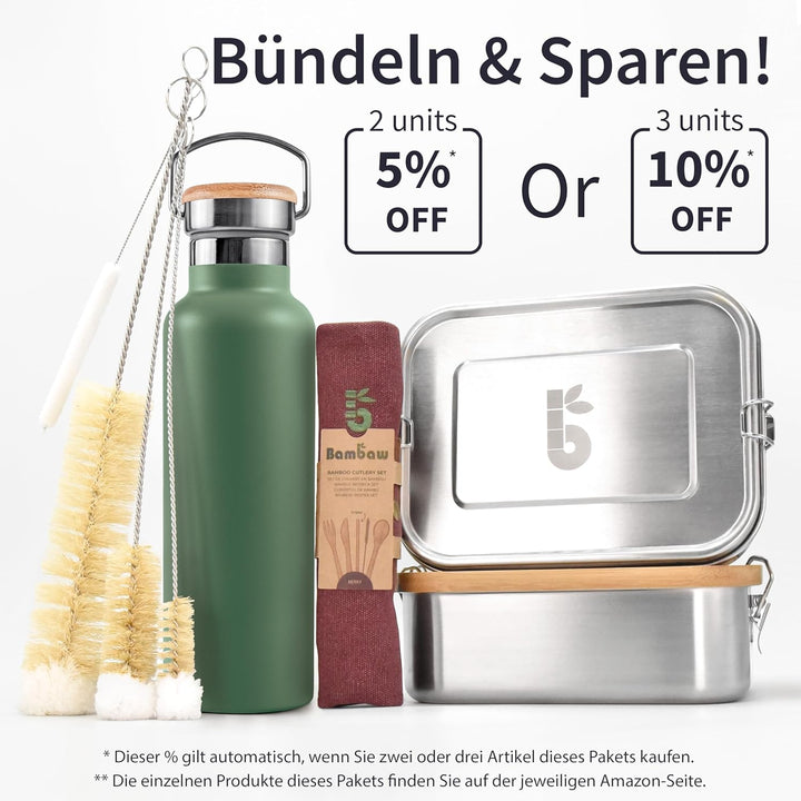 Bambaw Wasserflasche Isoliert 350 ml, Thermosflasche Grün, Edelstahl Trinkflasche Kinder, Trinkflasc