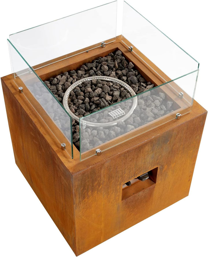intergrill Gasfeuerstelle Fire Pit | 60 x 60 x 81,5 cm | Feuertisch Feuerschale für Garten Lavastein