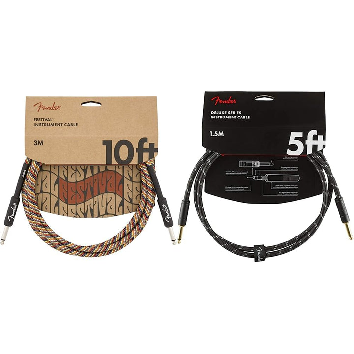 Fender® Festival Kabel, 3m rainbow & Kabel Deluxe Series, 1,5m, black tweed Bundle mit Kabel Einzelb