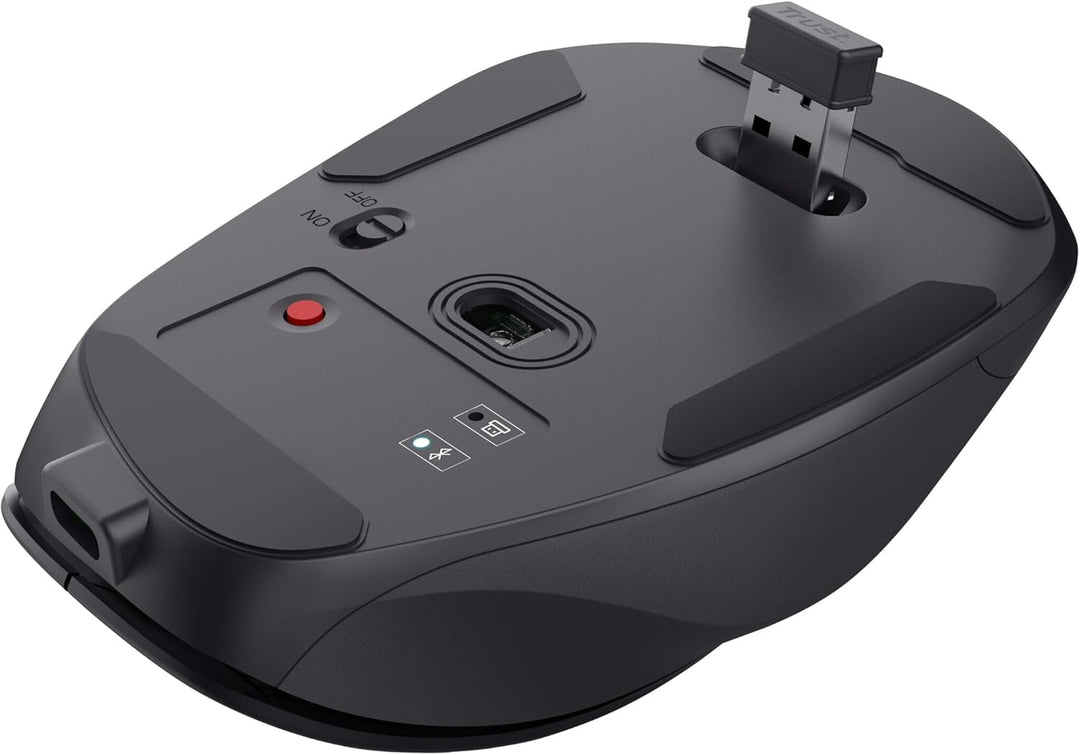 Trust Fyda Aufladbare Kabellose Maus Bluetooth + 2.4GHz, Ergonomische Daumenauflage, 50% Recyclingku