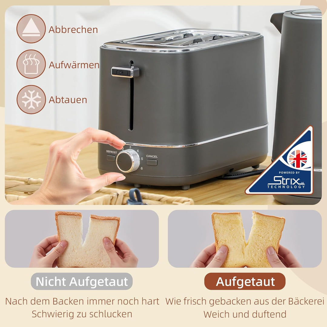 HOMCOM Wasserkocher Toaster Set 2200 W 1,7L Wasserkocher, 2 Scheiben Toaster, 6 Bräunungsstufen, Auf
