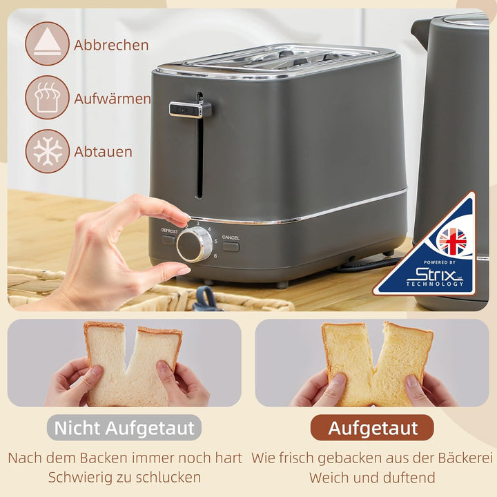 HOMCOM Wasserkocher Toaster Set 2200 W 1,7L Wasserkocher, 2 Scheiben Toaster, 6 Bräunungsstufen, Auf