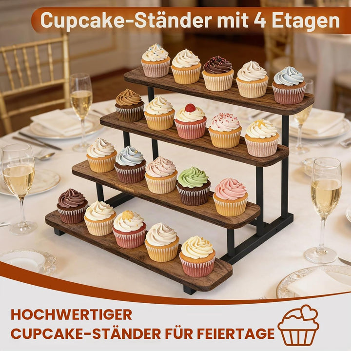 Tortenständer aus Holz für 20 Cupcakes, 4 Etagen Cupcake Ständer Stufenregal für Desserts, Donuts, K