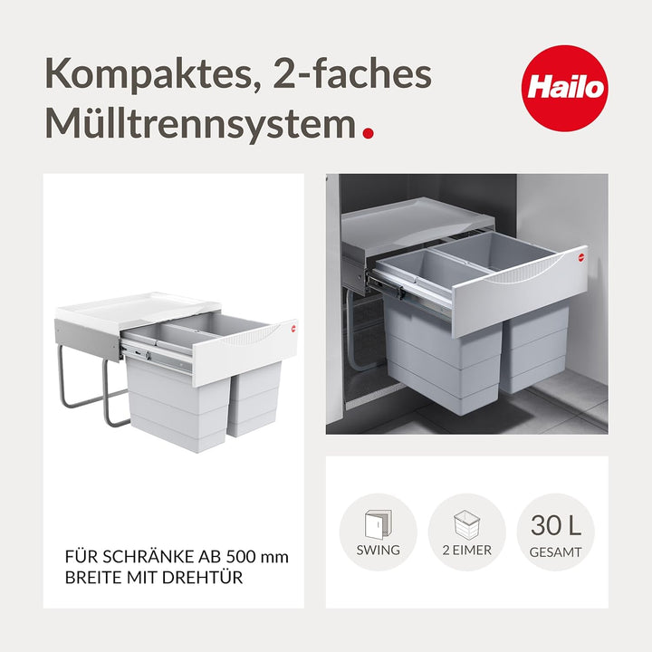 Hailo TR Swing 3644701 Rubbish Bin 50.2/30 for Cabinets from 500 mm with Hinged Door,