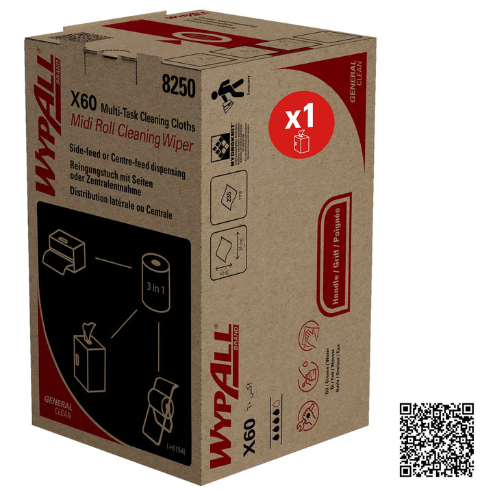WypAll X60 General Clean Multi-Task Reinigungstücher 8250 – 2-in-1 Midi-Rollenreinigungssystem – 1 b
