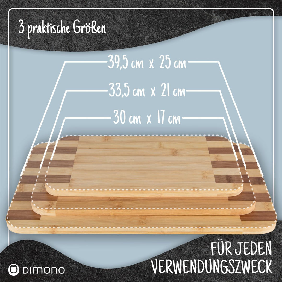 Bambus 3er Set Schneidebretter Set Servierbretter Küchenbrett Brotbrett; klingenschonend, antibakter
