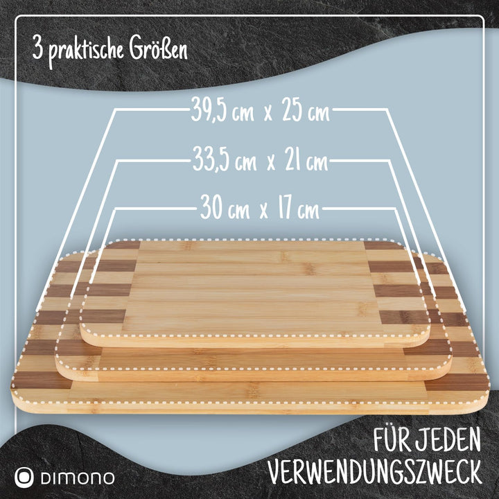 Bambus 3er Set Schneidebretter Set Servierbretter Küchenbrett Brotbrett; klingenschonend, antibakter