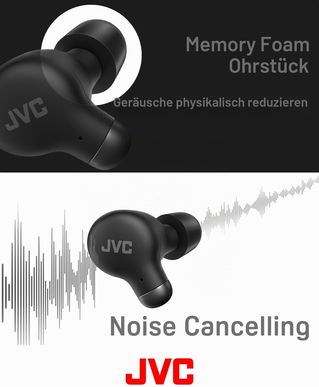 JVC HA-Z250T-B True Wireless Kopfhörer mit aktiver Geräuschunterdrückung, weiche & komfortable Memor
