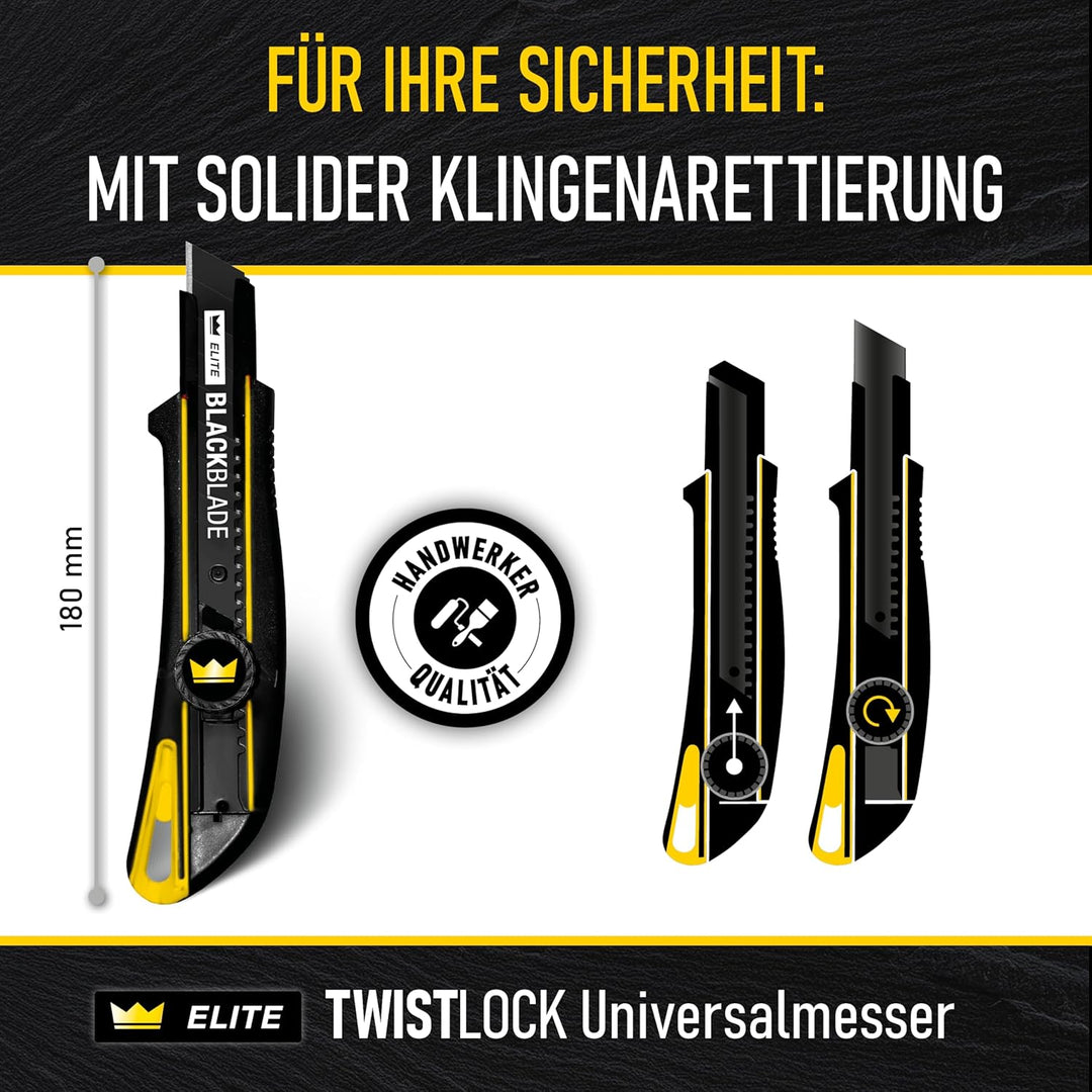 3x ELITE TWISTLOCK Universalmesser-Set inkl. 13x BLACKBLADE-Ersatzklingen – Vielseitiges Teppichmess